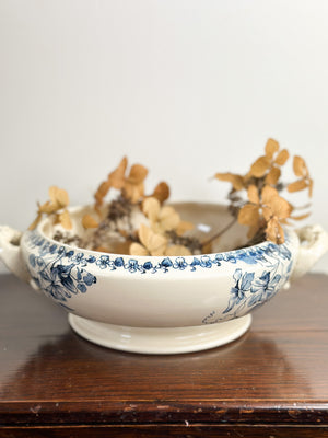 Antique blue and white terre de fer French tureen