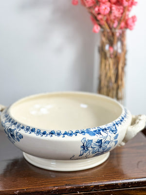 Antique blue and white terre de fer French tureen