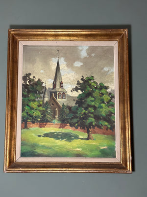 Framed vintage painting French 1950s