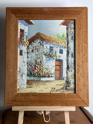 French village oil painting framed