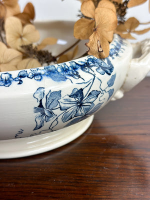 Antique blue and white terre de fer French tureen