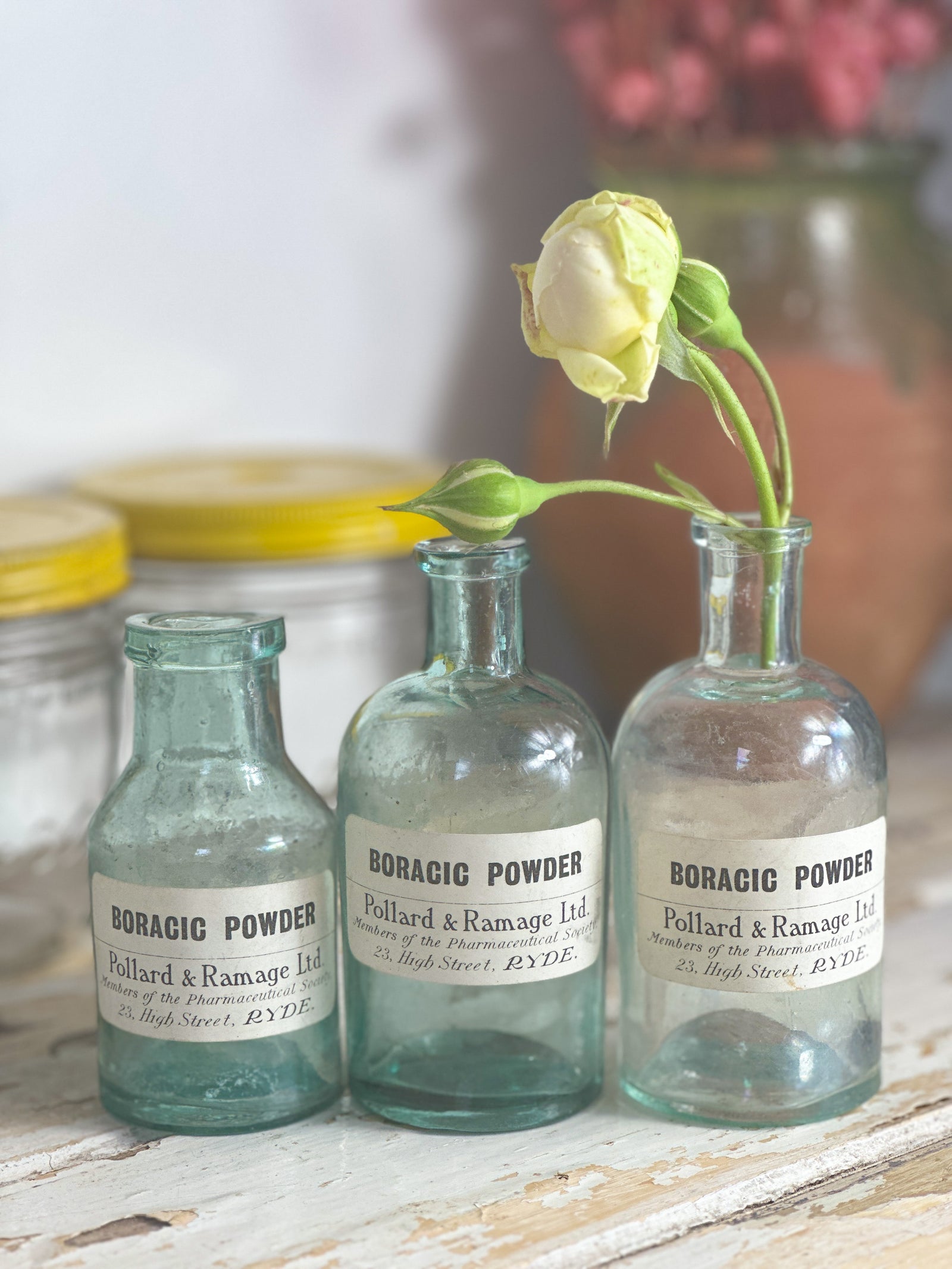 Vintage pharmacy bottle green Boracic powder