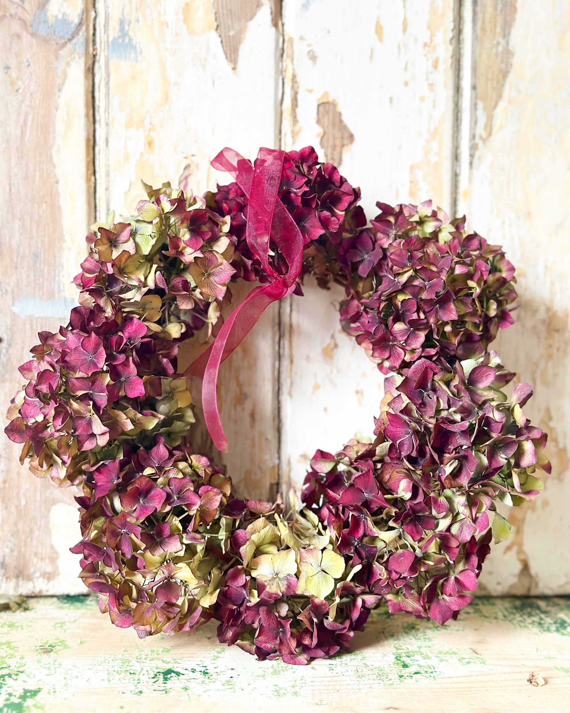 Dried hydrangea festive wreath