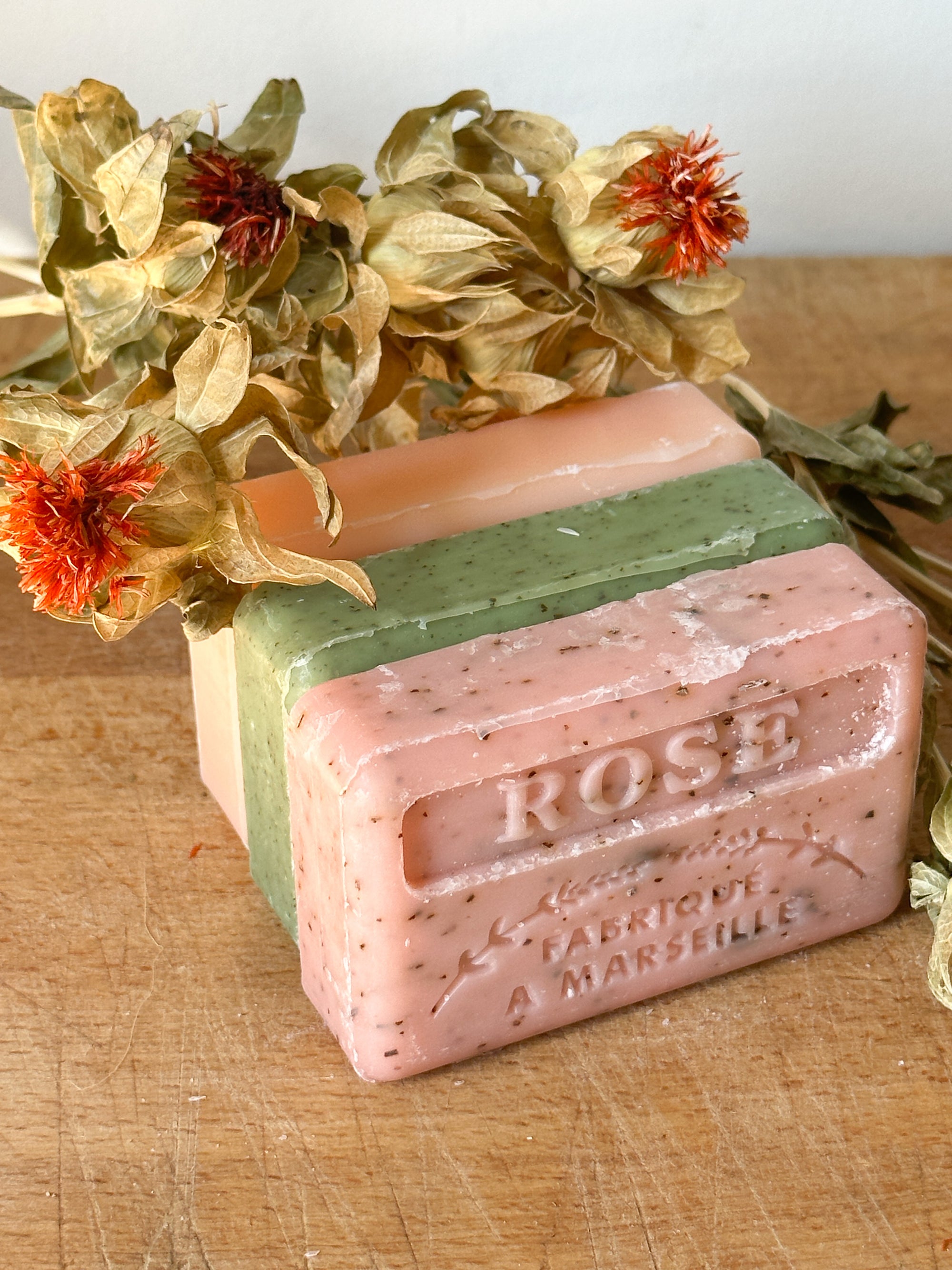 Set of 3 French soaps: Rose, Verbena and Fanny