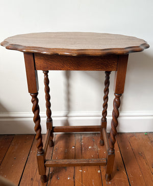 Vintage oak piecrust table with barley twist legs