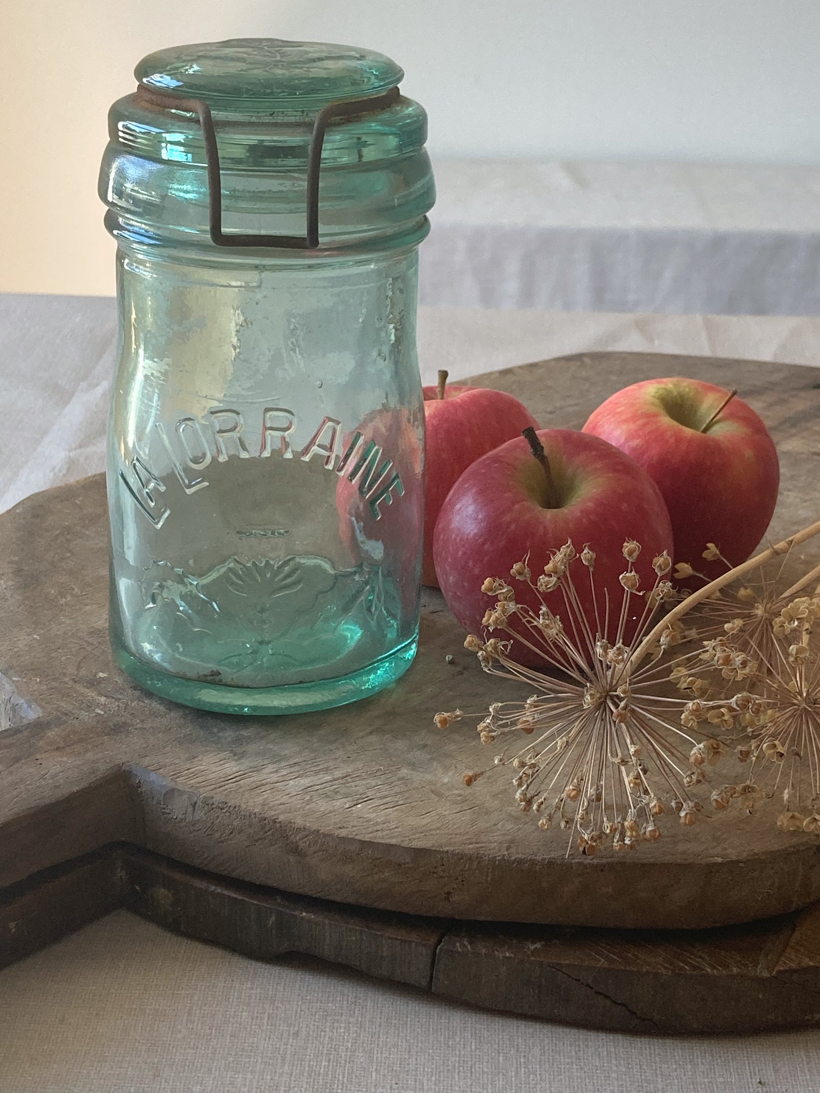 French vintage La Lorraine green glass bottle