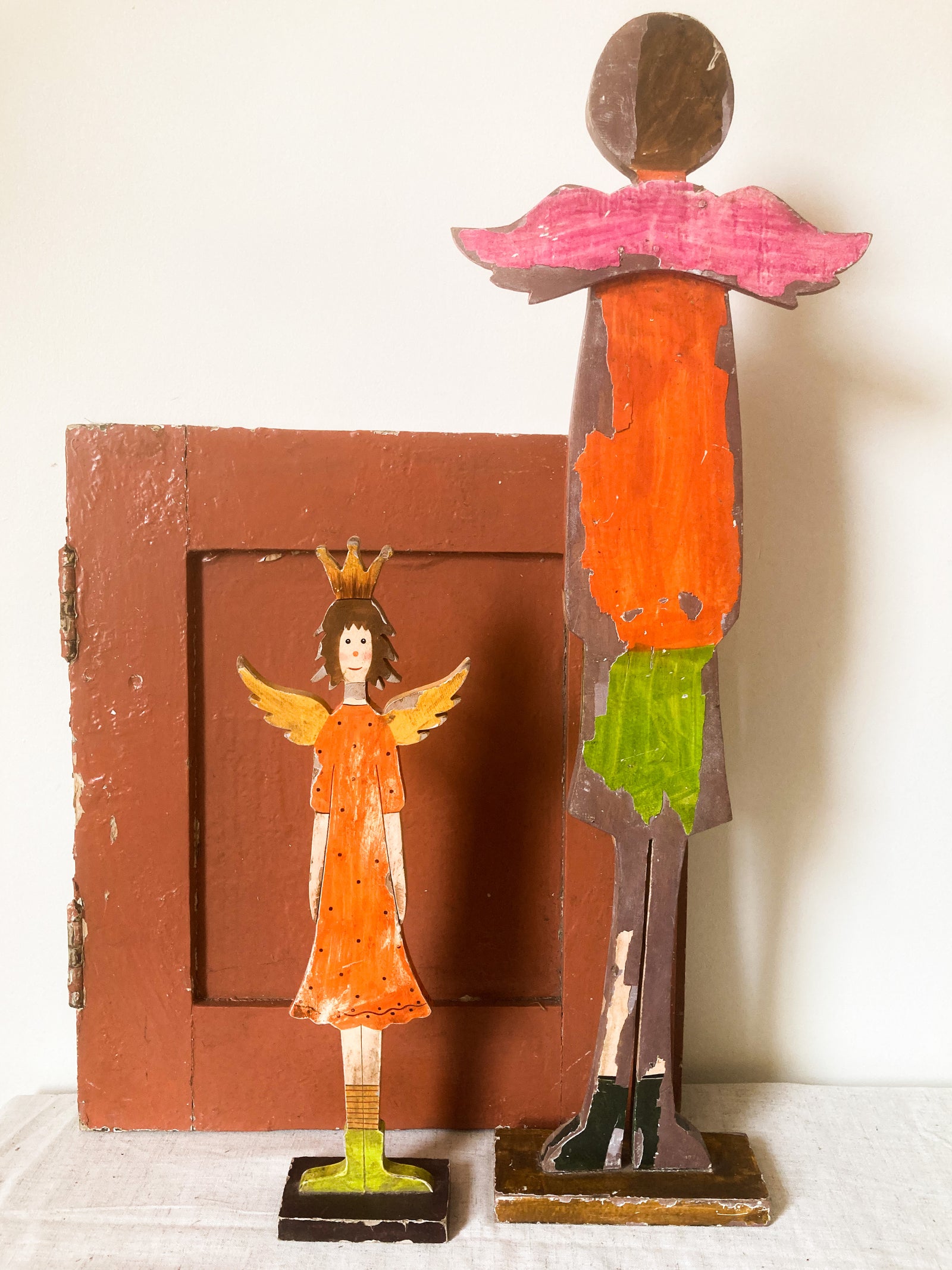 Large vintage wooden ornament of a girl