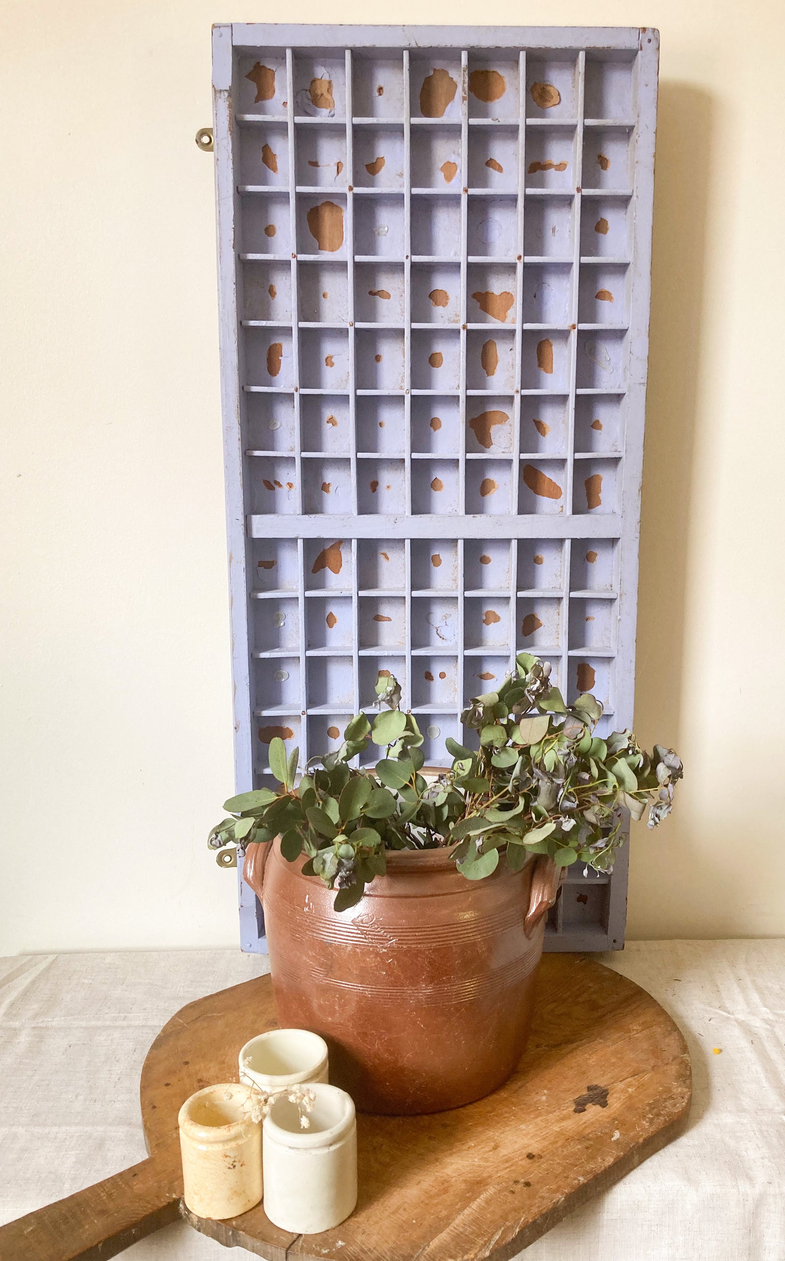 Blue vintage printer's tray