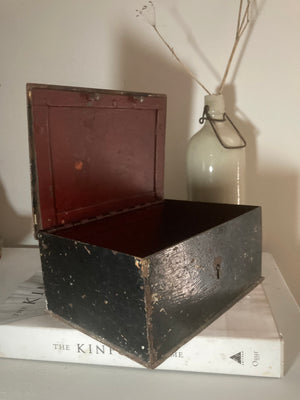Antique French metal black deed box
