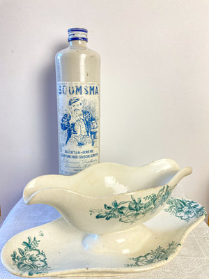 Blue and cream stoneware bottle