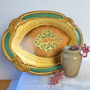 Italian Florentine green and gold tray