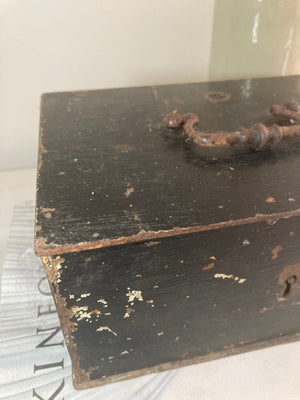 Antique French metal black deed box