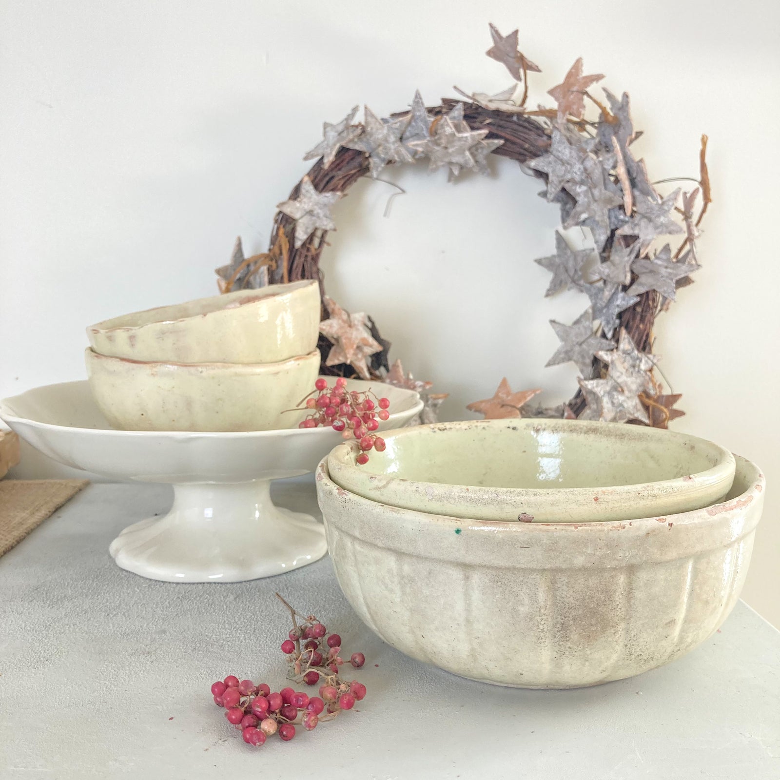 Medium cream folk bowl