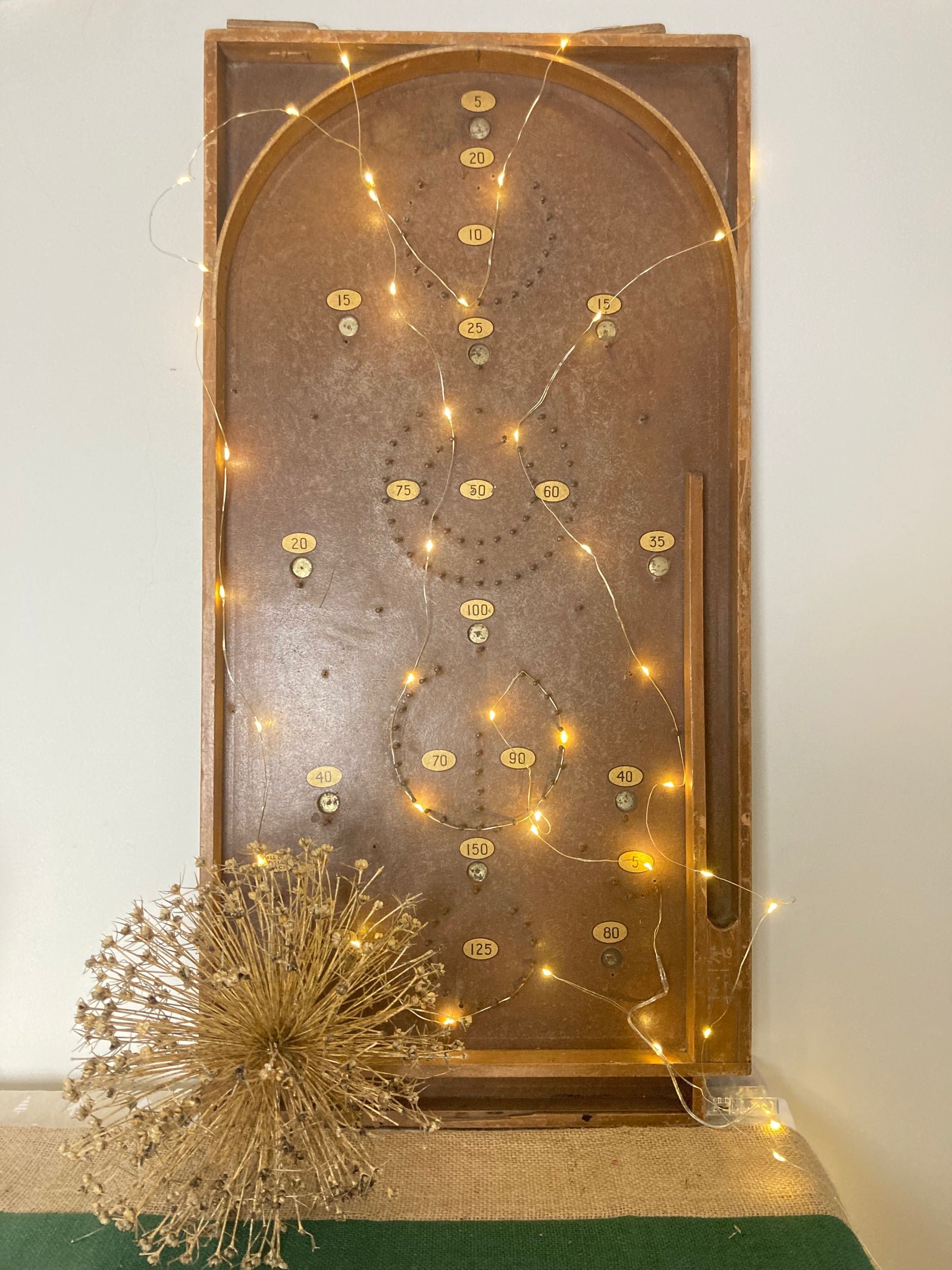 Vintage wooden salvaged pinball sign