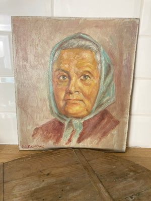 Vintage signed portrait oil painting on board